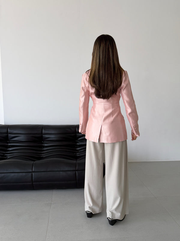 Satin Angled Flap Pockets Blazer