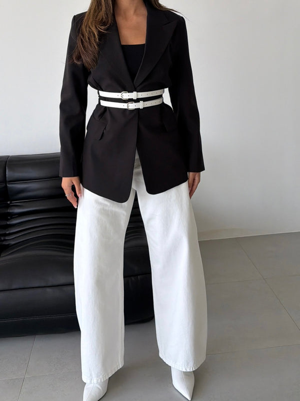 Dual White Belted Blazer
