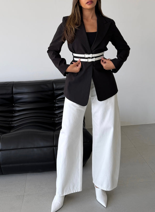 Dual White Belted Blazer
