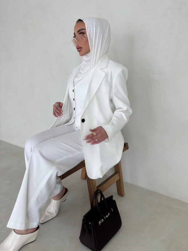 Elegant White Vest Blazer Pants Set