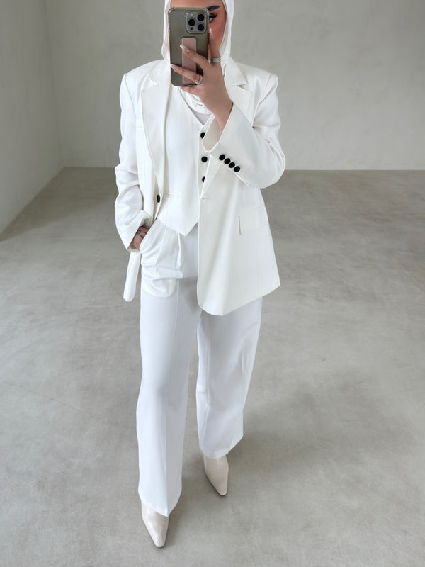 Elegant White Vest Blazer Pants Set