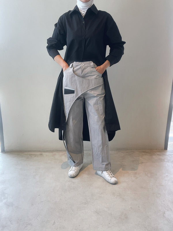 High Waist Light Gray Irregular Button Wide Leg Pants