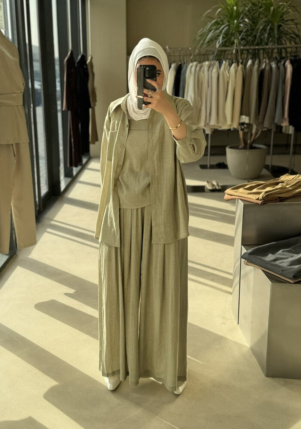 3PC Pleated Palazzo Trousers Set