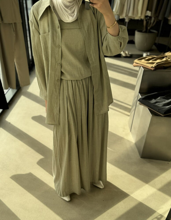 3PC Pleated Palazzo Trousers Set