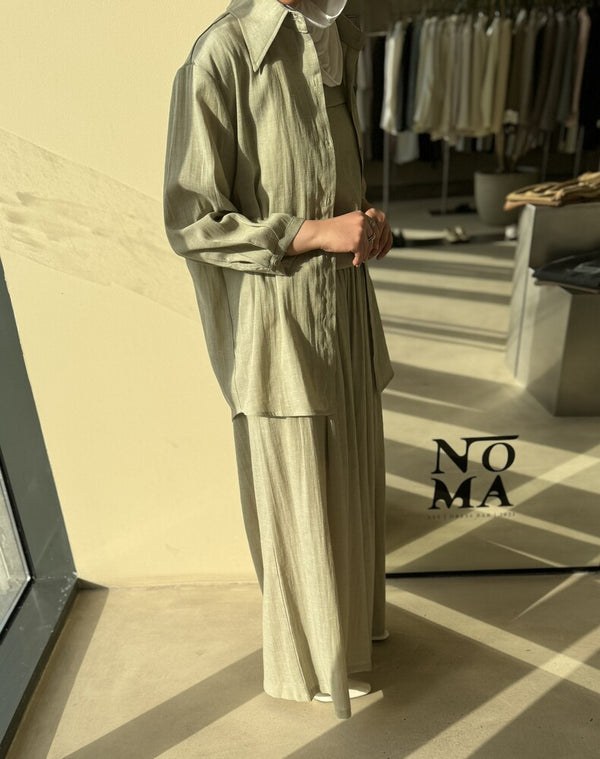 3PC Pleated Palazzo Trousers Set