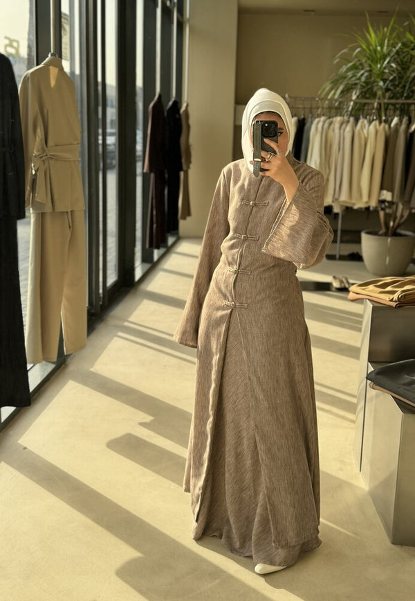 Long Linen Chinese Style Blazer Set
