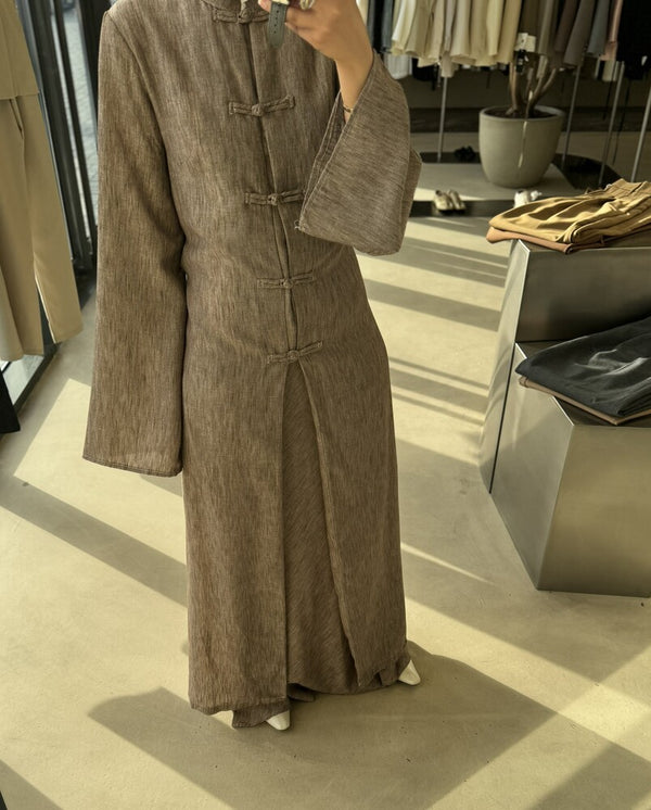 Long Linen Chinese Style Blazer Set