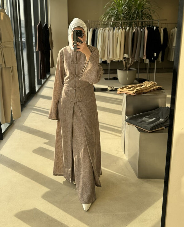 Long Linen Chinese Style Blazer Set