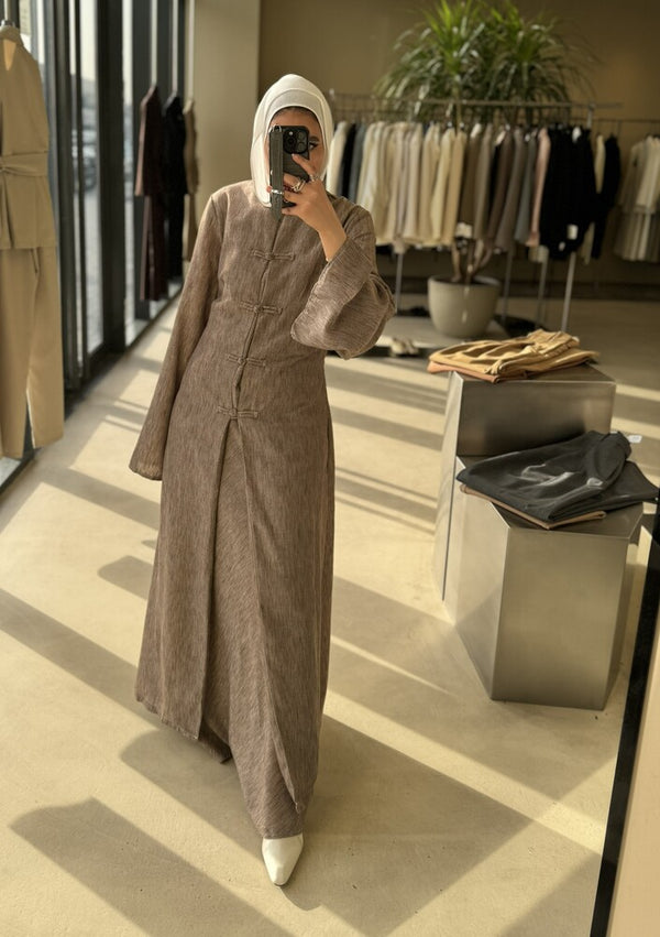 Long Linen Chinese Style Blazer Set