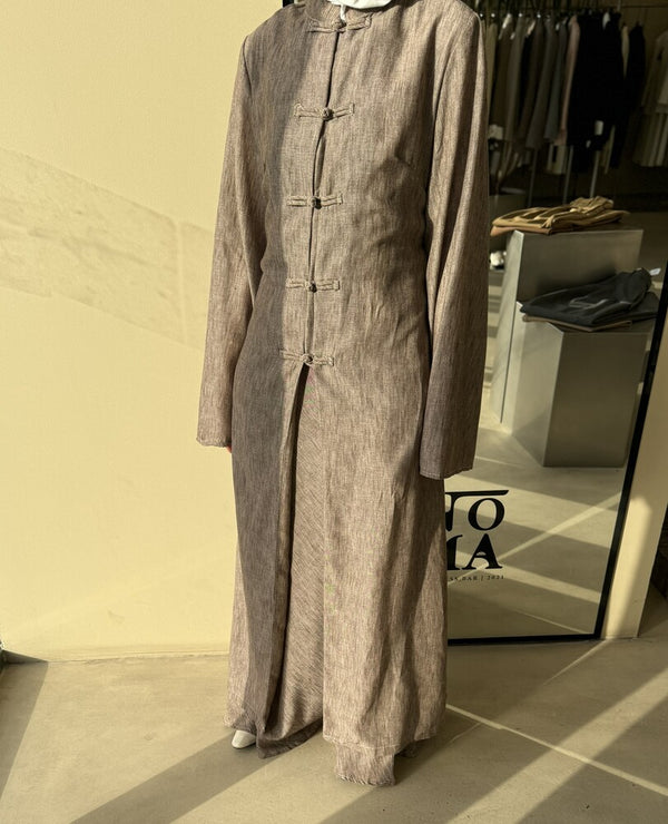 Long Linen Chinese Style Blazer Set