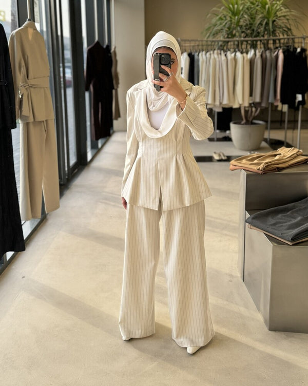 Scoop-neck Blazer Stripe Set