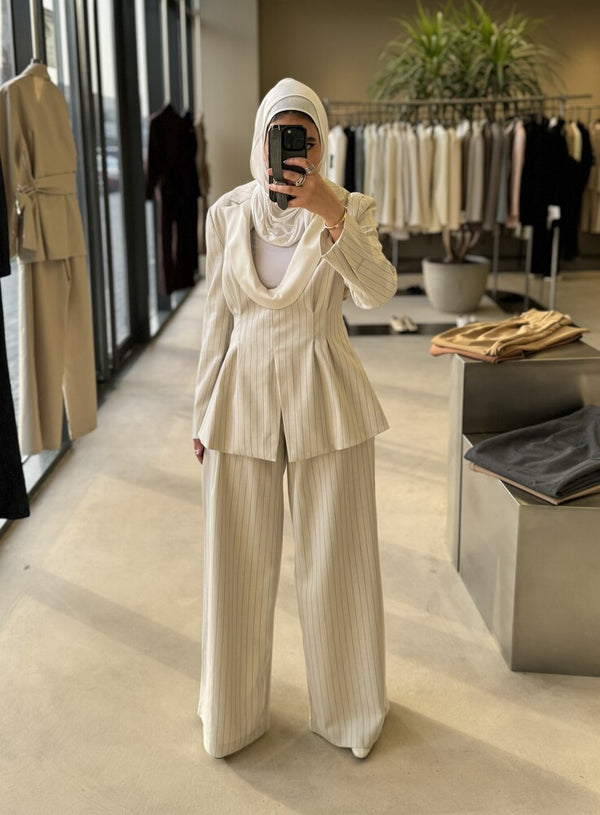 Scoop-neck Blazer Stripe Set