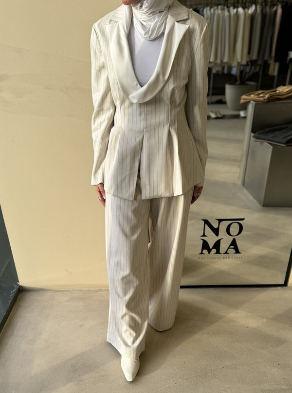 Scoop-neck Blazer Stripe Set