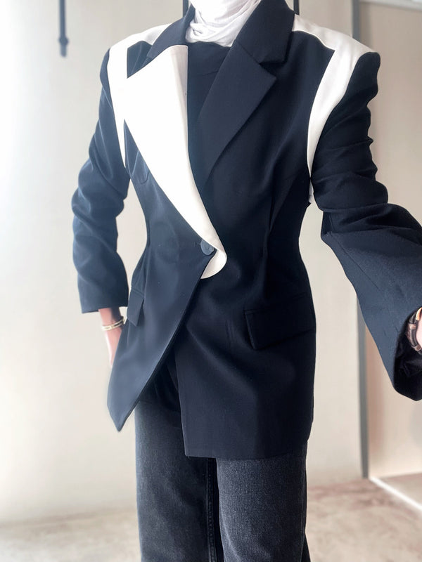 Fashion Women Blazer Spliced Suit Jacket