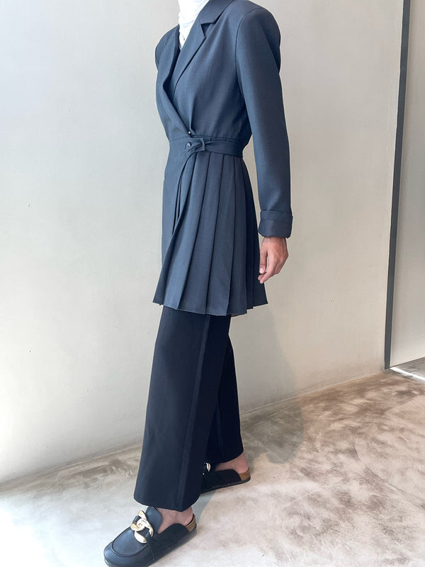 Full Sleeve Pleats Asymmetric Suit Jackets بليزر