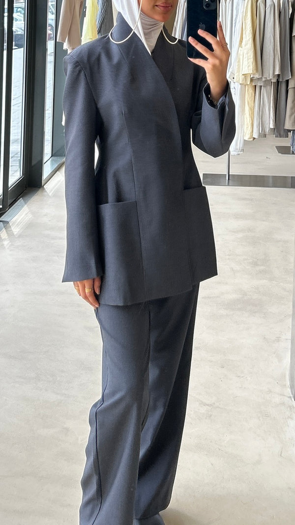 Close Neck Bandage Blazer Pants Set