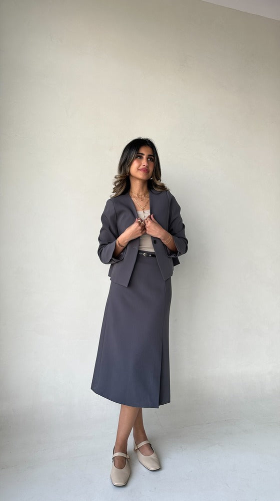 2PC Set V Neck Blazer + A-line Split Skirts ملابس مجموعات كاملة