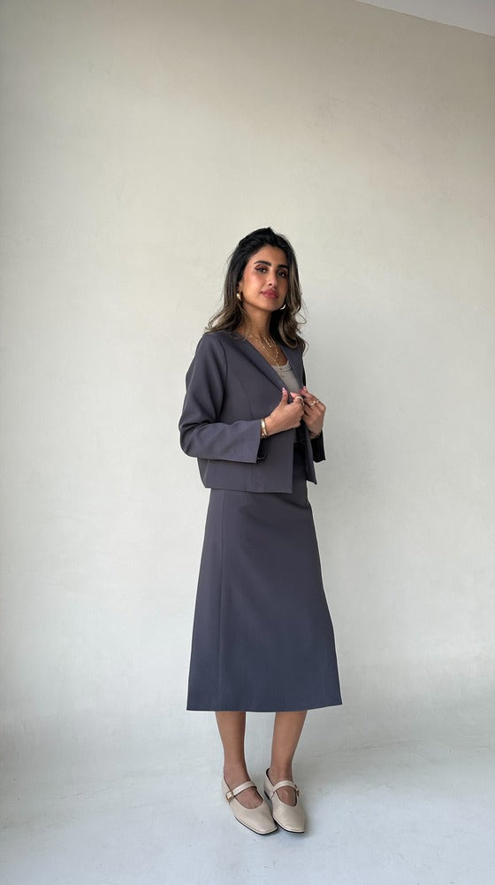 2PC Set V Neck Blazer + A-line Split Skirts ملابس مجموعات كاملة