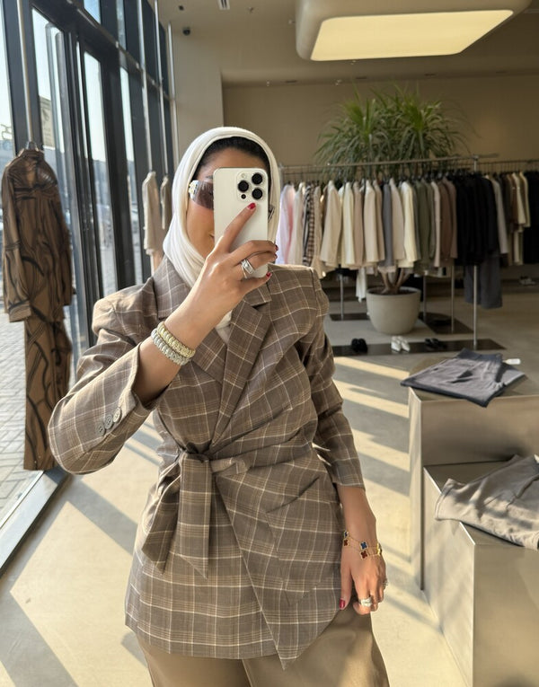 Checkered Side Belt Blazer