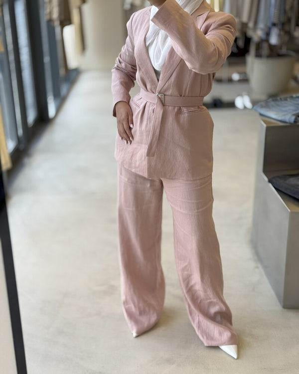 2PC Linen Belted Blazer Set