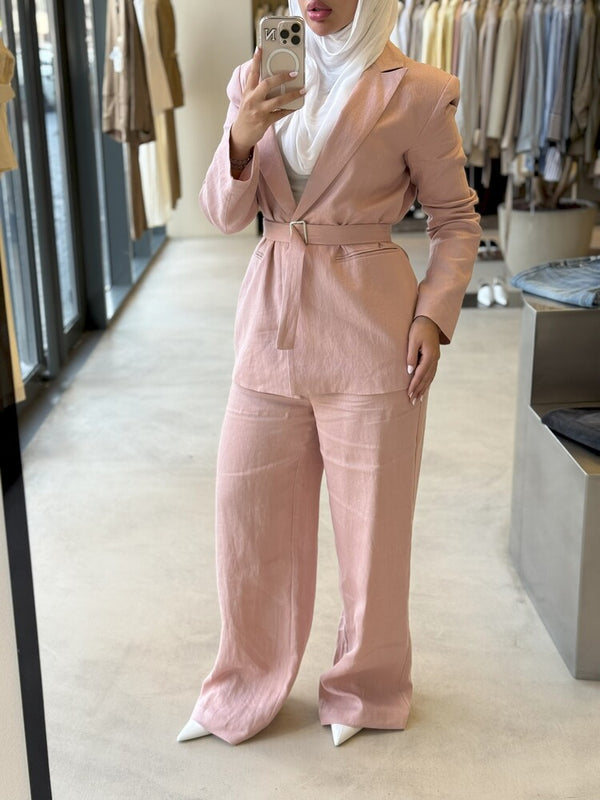 2PC Linen Belted Blazer Set