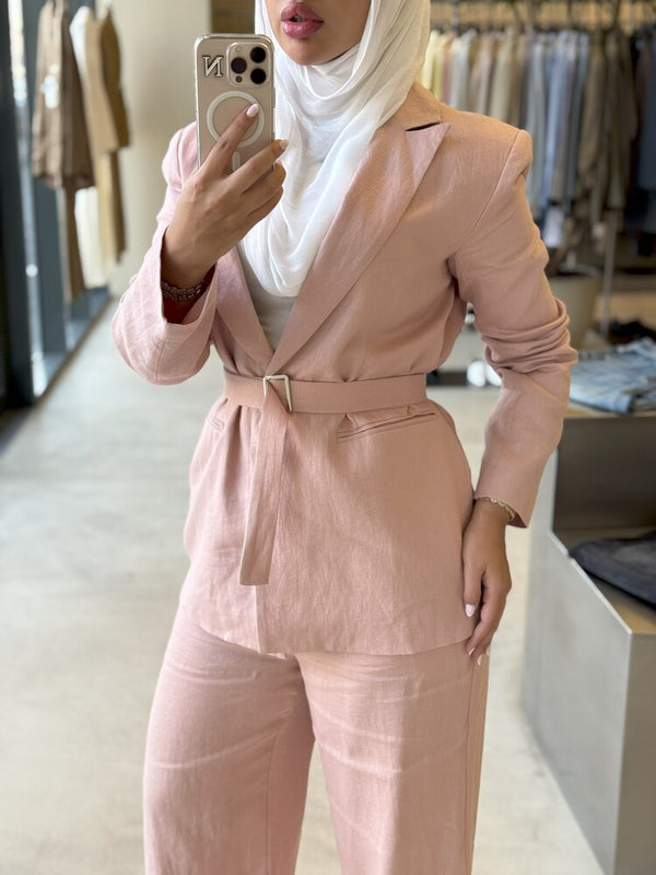 2PC Linen Belted Blazer Set