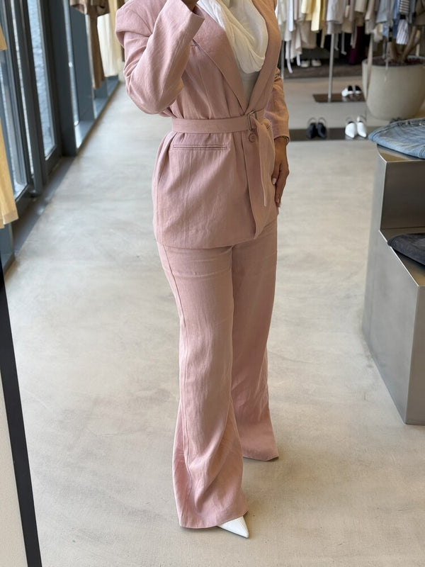 2PC Linen Belted Blazer Set
