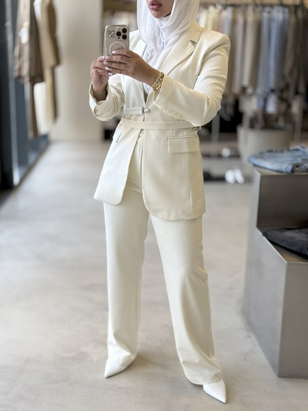 2-Piece Buttonless Belted Blazer Set