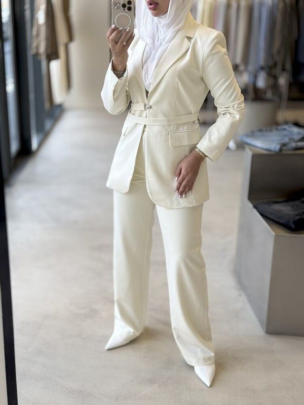 2-Piece Buttonless Belted Blazer Set
