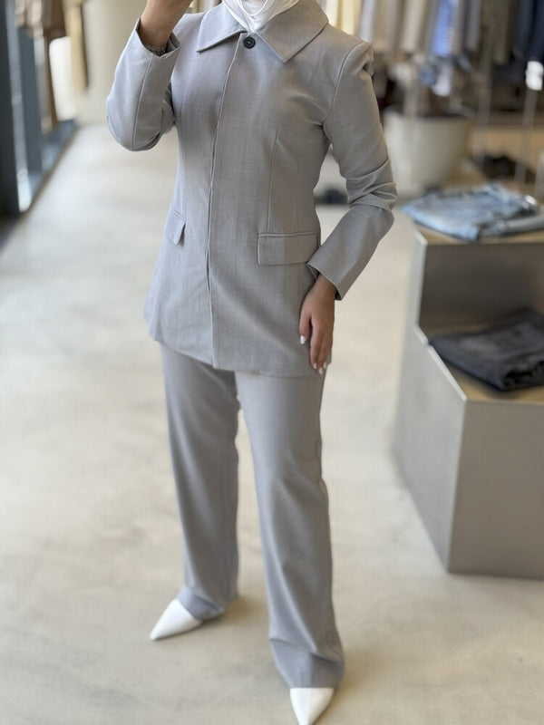 Hidden Buttons Blazer Set 2PC