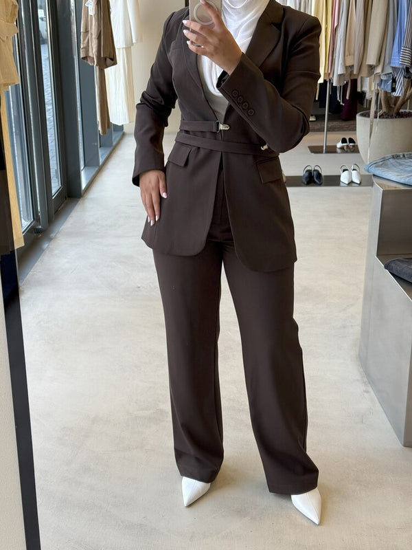 2-Piece Buttonless Belted Blazer Set