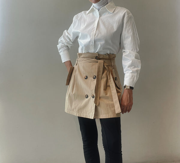 Solid Color shirt High and Khaki Skirts Women A-line Set