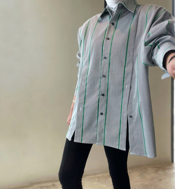 Green Striped With Slit Shirt