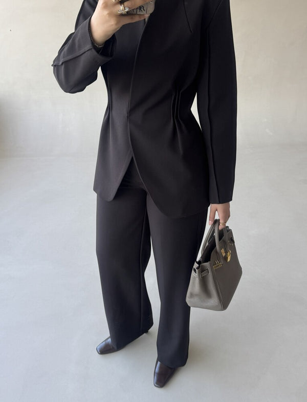 Waist Gathered Collarless Set