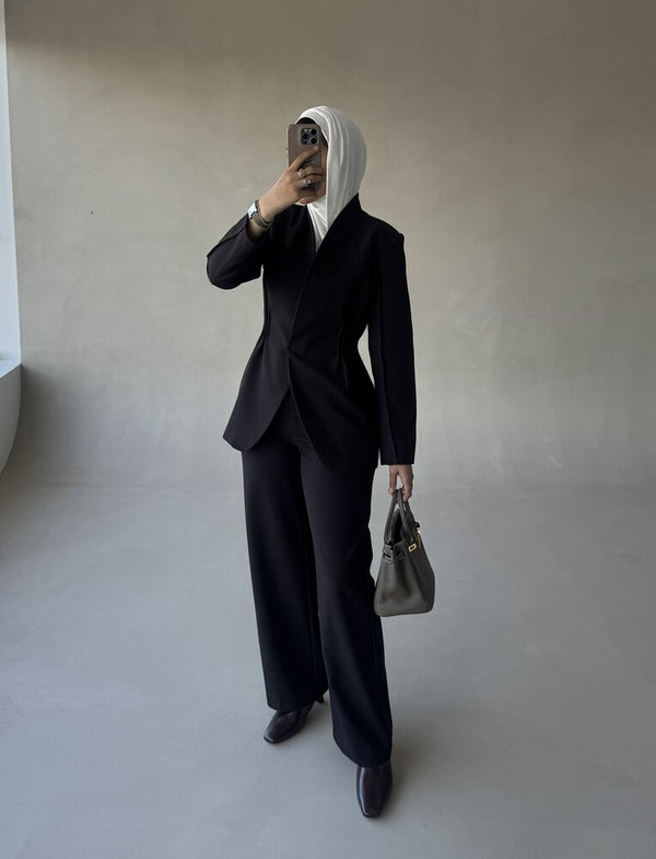 Waist Gathered Collarless Set