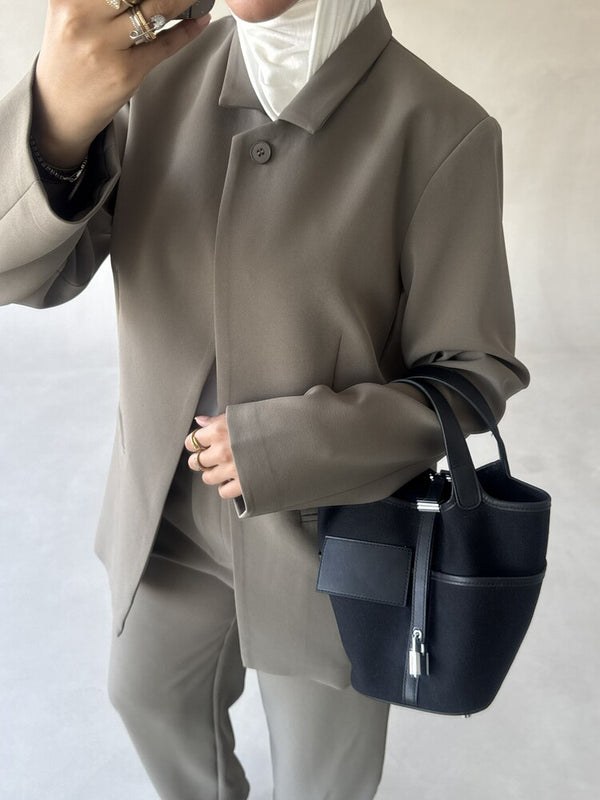 High-neck Minimalist Blazer Set 2PC