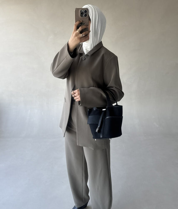 High-neck Minimalist Blazer Set 2PC