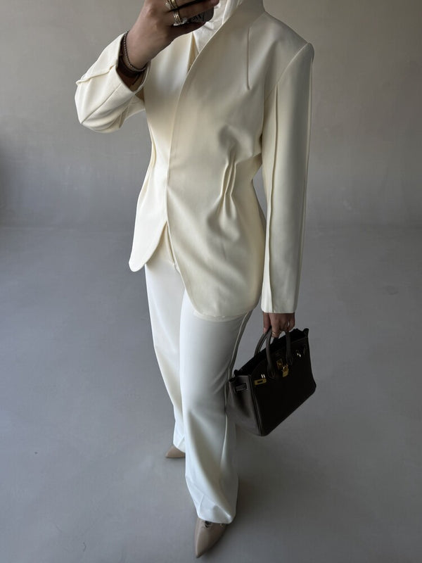 Waist Gathered Collarless Set