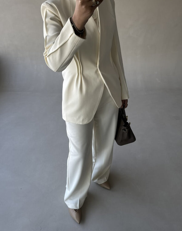 Waist Gathered Collarless Set