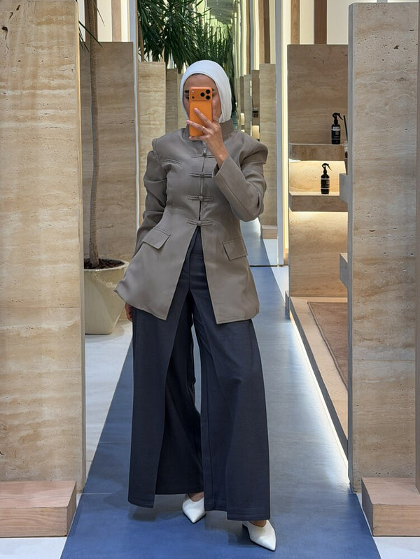 High-neck Knotted Closure Blazer