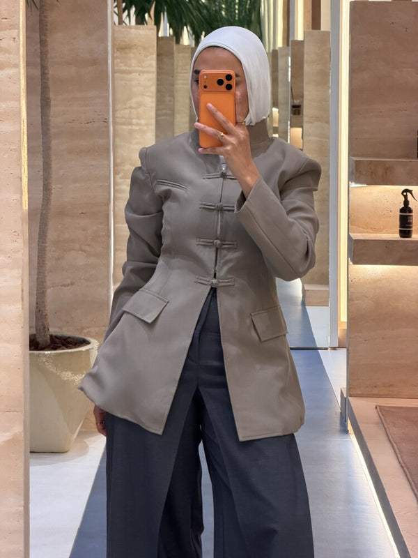 High-neck Knotted Closure Blazer