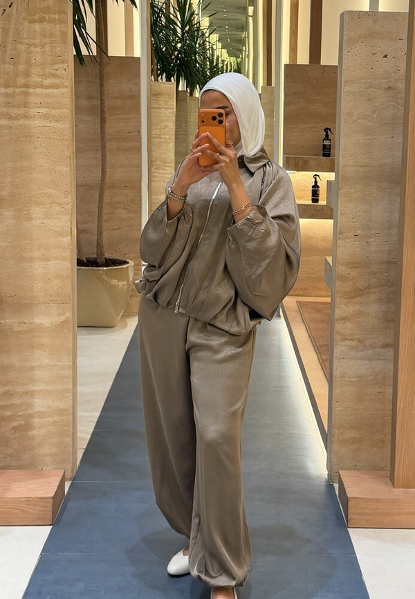 Zip-up Batwing Sleeve Set
