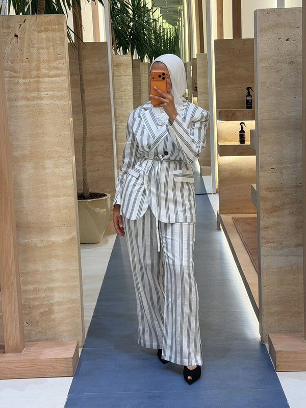 Collared Stripe Set w/ Chest Pocket
