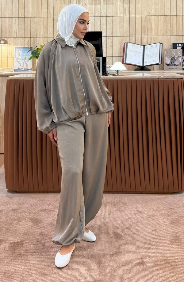 Zip-up Batwing Sleeve Set