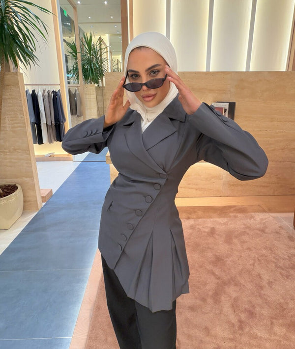 Pleated Button Asymmetry Blazer