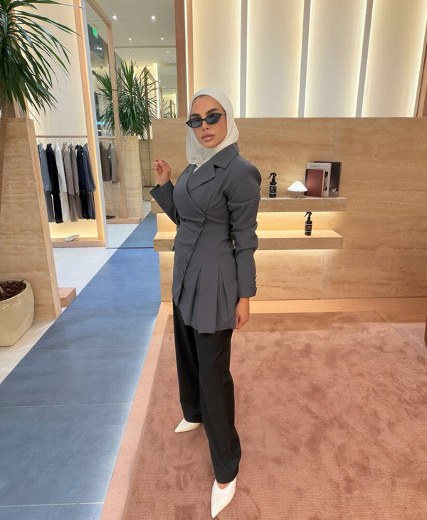 Pleated Button Asymmetry Blazer