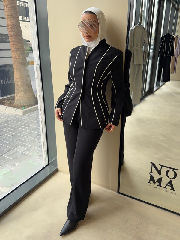 White Vertical  Lining Tailored Set