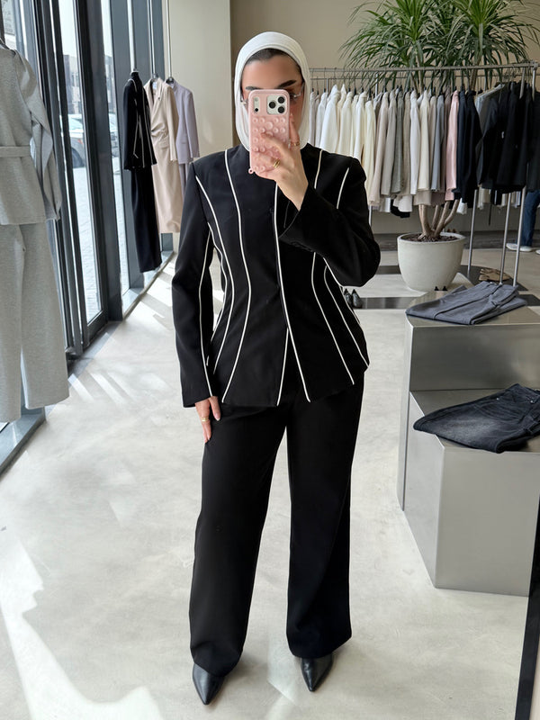 White Vertical  Lining Tailored Set