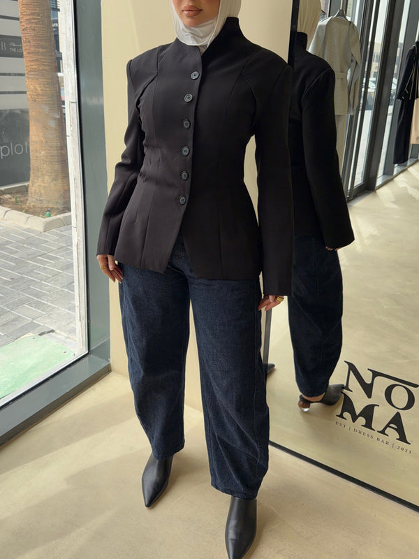 Angular Hem Button Blazer