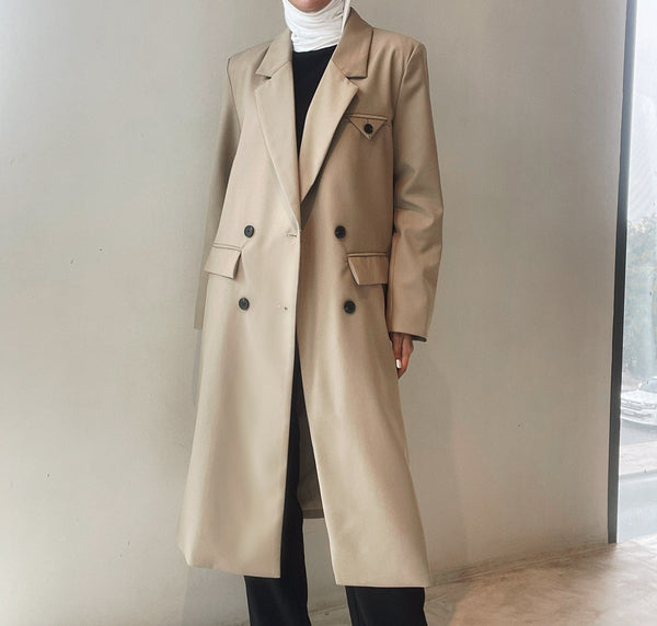 Long Trench Coat For Women 2023 Spring New Solid Color Notched بليزر